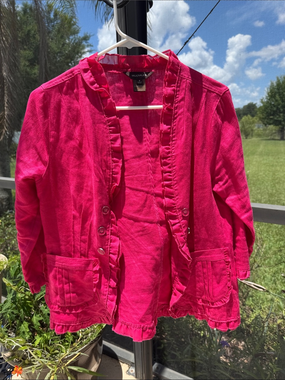 Multiples Hot Pink Linen Ruffled Blazer Jacket